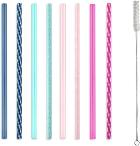 Ello Impact 8 Pack Reusable Plastic Straws, Dishwasher Safe, BPA-Free with Cleaning Brush,Rosewater...