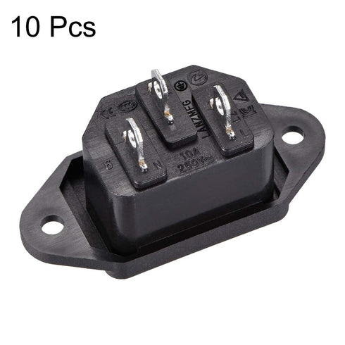 uxcell Panel Mount Plug Adapter AC 250V 10A C14 3-Pins IEC Inlet Module Plug Power Connector Socket Straight Pack of 10...