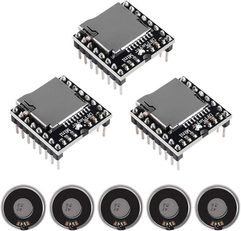 3PCS Mini MP3 Player Audio Module with 5PCS Metal Shell Round Internal Magnet Speaker 2W 8Ohm MP3 Voice Decode Board TF Card U Disk IO/Serial Port...
