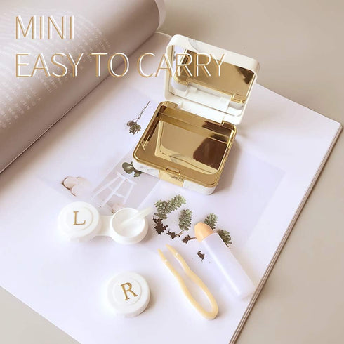 Contact Lens Case, Marble Contact Cases Travel with Remover Tool, Mirror, Tweezers, Contact Solution Bottle, Contact Lens Container Kit for Women ...