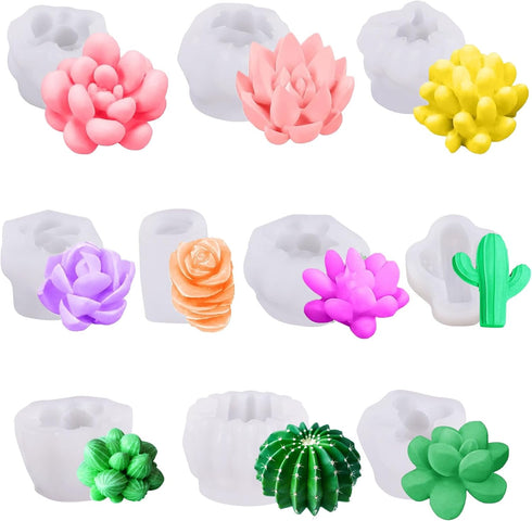 Palksky 10 Pcs Succulent Molds Silicone Candle Molds 3D Cacti Epoxy Resin Casting Molds Cactus Clay Molds Christmas Molds for DIY Making Wax Melt ...