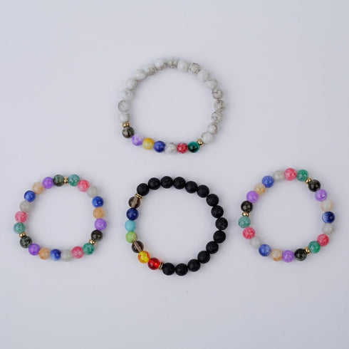 (4PCS) Handmade Healing Crystals Beads Bracelet Set - Elastic Yoga Bangle from Gemstones & Stones - Ideal for Positive Energy, 7 Chakra Balance - ...