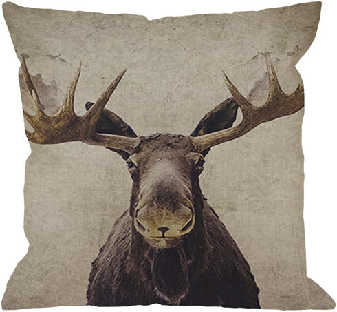 HGOD DESIGNS Moose Throw Pillow Case Cotton Linen Square Cushion Cover Standard Pillowcase for Men Women Home Decorative Sofa Armchair Bedroom Liv...