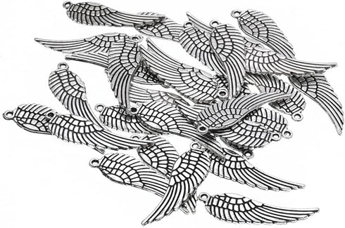 VIDRIO Pack of 80 Angel Wings Charms Pendants Silver Craft Supplies for Jewelry Making Tibetan Accessories for Bracelets Necklace DIY...