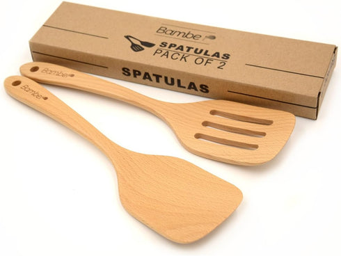 Bamber Wooden Wok Spatula Set Wood Turner for Non Stick Cookware, Pack of 2...