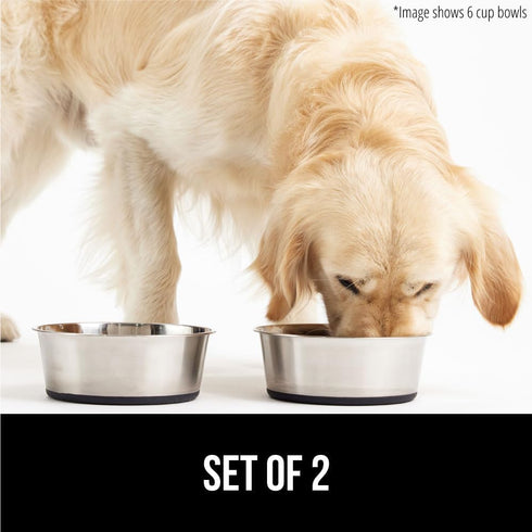 Gorilla Grip Stainless Steel Metal Dog Bowl Set of 2, Rubber Base, Heavy Duty Feeding Dishes, Food Grade BPA Free, Less Sliding, Quiet Pet Bowls f...