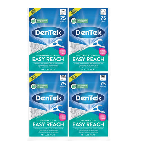 DenTek Complete Clean Easy Reach Floss Picks, Advanced Fluoride Coating, Mouthwash Blast Flavor, 75 ct. (Pack of 4)...