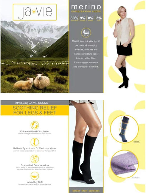 JAVIE 76% Merino Wool Compression Socks 15-20mmHg Seamless Toe for Women & Men...