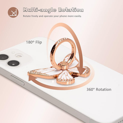 Butterfly Cell Phone Ring Grip Holder, 360 Degrees Rotation Phone Ring Grip Stand, Metal Finger Kickstand Compatible with iPhone, Samsung Galaxy, ...