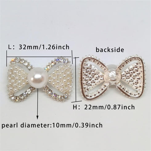 12PCS Luxury Pearl Rhinestone Bow Design Buttons Fashion Metal Buttons for Sewing Clothing DIY Decor (1.26" ×0.78")...