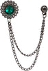 Knighthood Brooch Pin Green Stone with Inspired Stone Detailing Hanging Chain Lapel Pin Brooch for Men...