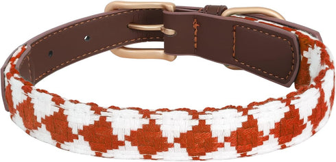 Bolux Leather Cute Dog Collar, Adjustable Soft Paded Cute Dog Collar for Small Medium Large Dogs, Classic Breathable Pet Collar with Checkered Pat...