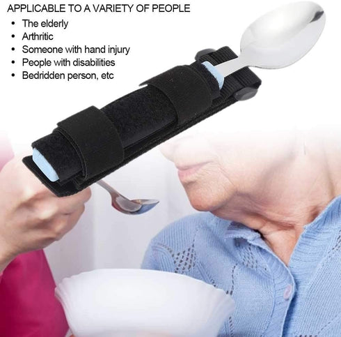 Adaptive Spoon, Universal Adjustable Hand Cuff Utensil Holder Strap Adaptive Utensils Daily Living Aid for Elderly, Hand Tremors, Arthritis, Parki...