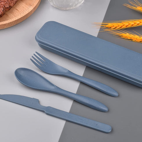Travel Utensils with Case,1 Set Wheat Straw Utensils Sets, Portable Cutlery Spoon Knife Fork Tableware Set with Case for Adults Travel Picnic Camp...