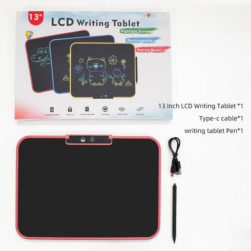 LCD Writing Tablet for Kids 13 Inch,Rechargeable Colorful Drawing Writing Board,Reusable Doodle Pad Electronic Drawing Tablet,Educational and Lear...