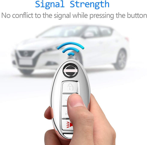 Compatible with Nissan Key Fob Cover with Leather Keychain Soft TPU 360 Degree Protection Key Shell Case for Altima Maxima Rogue Armada Pathfinder...