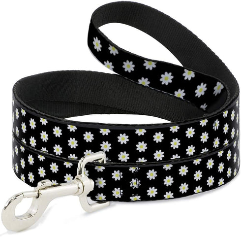 Buckle-Down Dog Leash Daisies Scattered Black White Yellow 6 Feet Long 0.5 Inch Wide...