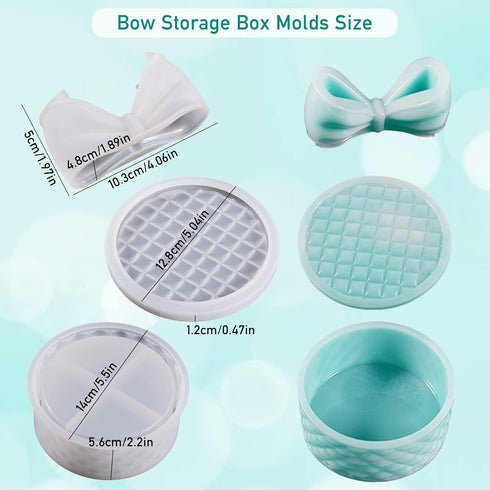 Bows Storage Box Mold Round Resin Box Molds with Lids Jewellery Organizer Casting Mold Epoxy Casting Silicone Mould DIY Resin Crafts Moulds for Ho...