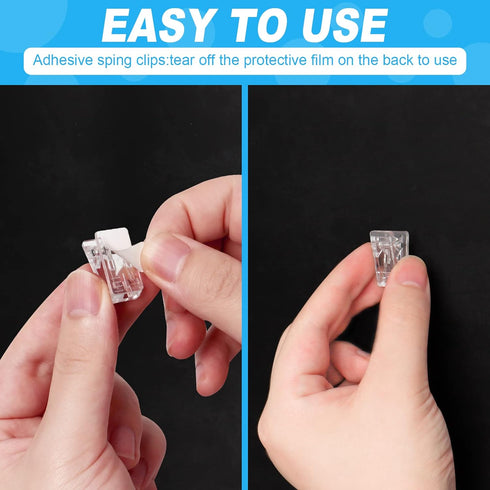 60 Pieces Self-Adhesive Clips Wall Tapestry Clips Plastic Sticky Clips Small Hanging Spring Clips Double-Sided Adhesive Spring Clips for Poster Ph...