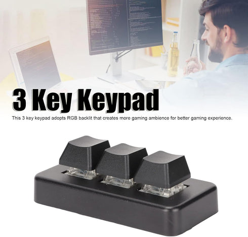 3 Key Macropad,RGB Backlit Programmable Macropad Mechanical Keyboard One Handed Macro Mechanical Keyboard USB Shortcut Multifunction Keyboard(Blac...