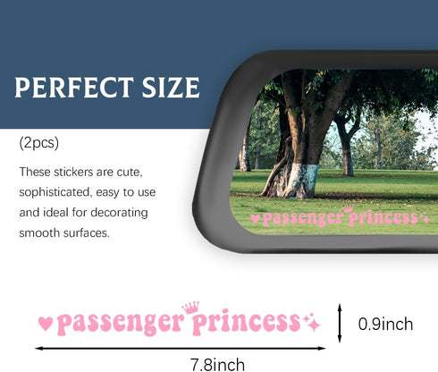 2 PCS Passenger Princess Sticker, Funny Car Rearview Mirror Window Bumper Decal Decoration, Cute Auto Mirror Vinyl Letter Decal Sticker for Women ...