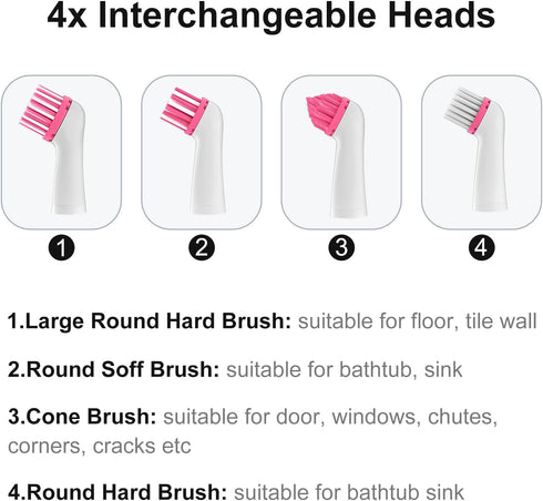 SOARING Electric Cleaning Brush, Electric Grout Brush with 4 in 1 Multiple Brush Heads, Household Cordless Motorized Brush for Grout Corner Bathro...