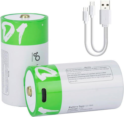USB D Lithium ion Rechargeable Battery, 1.5V 12000mWh Rechargeable D Battery, 4 H Fast Charge, 1200 Cycle with Type C Port Cable, Constant Output,...