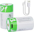 USB D Lithium ion Rechargeable Battery, 1.5V 12000mWh Rechargeable D Battery, 4 H Fast Charge, 1200 Cycle with Type C Port Cable, Constant Output,...