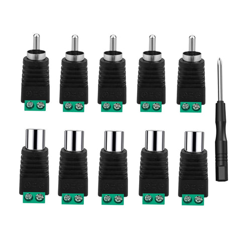 RCA to Speaker Wire Adapter, 10Pcs RCA to AV Screw Terminal Connector Phono RCA Male Female Plug Solderless Converter Audio/Video Speaker Wires Co...