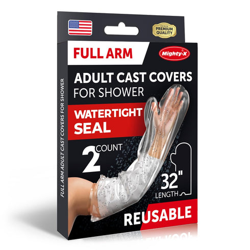 100% Waterproof Cast Covers for Shower Arm Adult - Tight Seal - 2pk Reusable Cast Protectors - Full Arm Bag Sleeves - Strong and Durable...