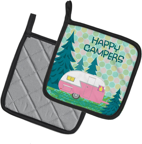 Caroline's Treasures VHA3004PTHD Happy Campers Glamping Trailer Pair of Pot Holders Kitchen Heat Resistant Pot Holders Sets Oven Hot Pads for Cook...