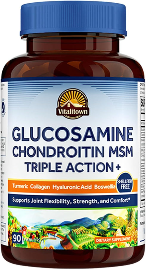 VITALITOWN Glucosamine Chondroitin MSM | Collagen, Boswellia, Turmeric, Hyaluronic Acid, Bromelain | Triple Action+ Joint Formula | 12 Joint-Lovin...