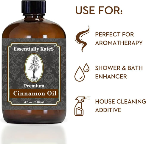 Premium Cinnamon Oil 4 Fl Oz with Huge Dropper and Sprayer - 100% Pure, Natural & Therapeutic - Cleaning, DIY Soap, Diffuser, Aromatherapy, Garden...