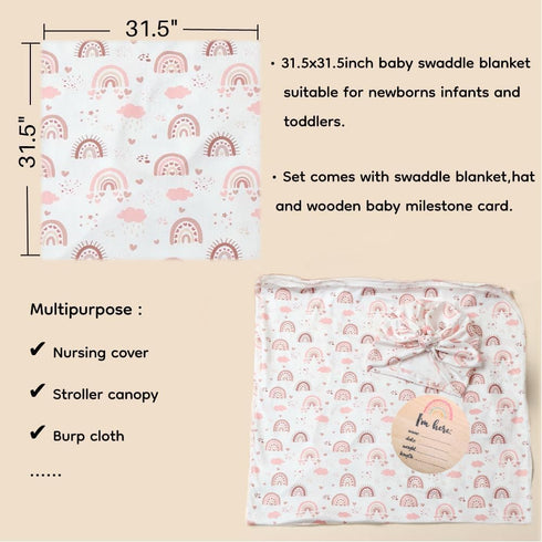 Baby Swaddle Blanket and Headband Set, Newborn Receiving Blanket Swaddle Wrap for Girls and Boys, Swaddling Blankets Neutral for Newborn?Soft and ...
