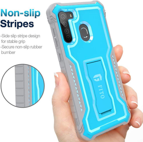 FITO for Samsung Galaxy A21 Case, Dual Layer Shockproof Heavy Duty Case with Screen Protector for Samsung A21 Phone, Built-in Kickstand (Blue)...