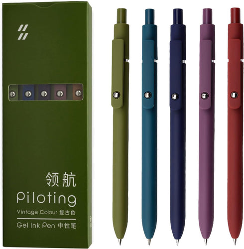Gel Pens, 5 Pcs 0.5mm Black Ink Pens Fine Point Smooth Writing Pens with Silicone Grip, High-End Series Metal Clip Retractable Pens for Journaling...