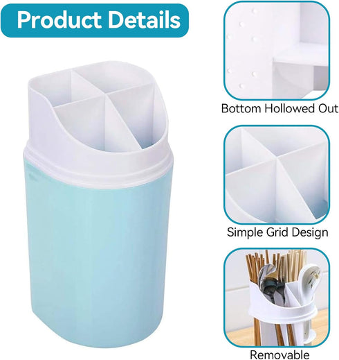 Kitchen Utensil Holder with Cover, 4 Compartment Wall-Mounted Countertop Plastic Silverware Holder Utensil Drying Rack for Cutlery, Chopstick, Spo...