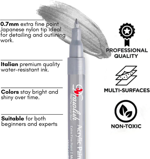 Acrylic Paint Pens - Permanent Markers 2 Gold Pens & 2 Silver Paint Marker Pens Set of 4 Acrylic Pens 0.7mm Extra Fine Tip - Ideal for Rock Painti...