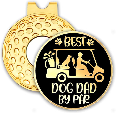 Best Dog Dad by Par Black Gold Golf Ball Marker with Hat Clip, Funny Golf Accessories for Men Dad, Christmas Father's Day Birthday Gifts for Golf ...