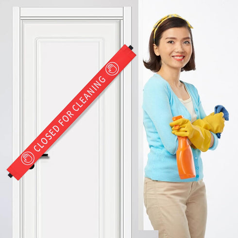 2 Pieces Red Closed for Cleaning Sign with Magnetic Ends Magnetic Restroom Signs Closed for Cleaning Banner Cleaning in Progress Sign for Door 42×...