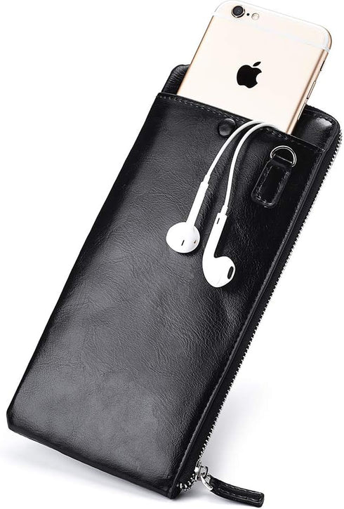 Minimalist Leather Wallets for Men Long Bifold Wallet Zip Around Clutch Travel Purse for Checkbook, Smartphone, Cash...