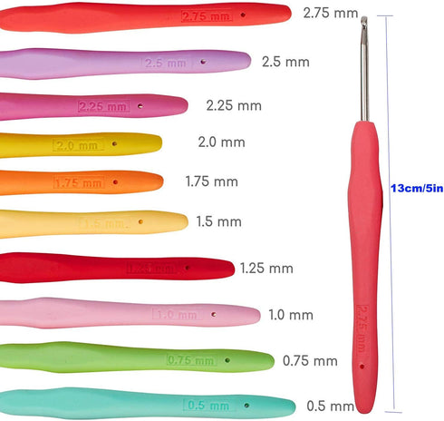 MTGHYARE 10 Small Sizes Lace Crochet Hooks Set 0.5mm - 2.75mm Ergonomic Soft Grip Handle Crochet Hook Needles Thread Crochet Hooks Yarn Lace Knitt...
