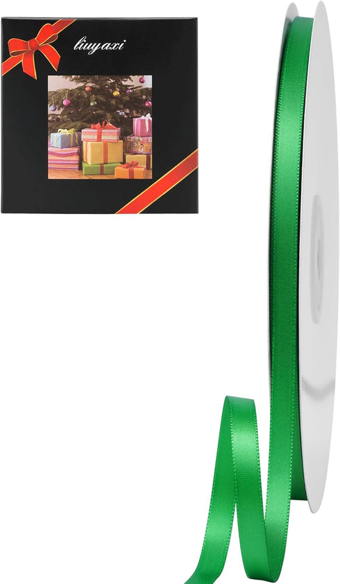 LIUYAXI Green Double Faced Satin Ribbon, 1/4" X Continuous 50 Yards, Thin Ribbons Perfect for Gift Wrapping Wedding Invitation Card Hair Bows Tag ...