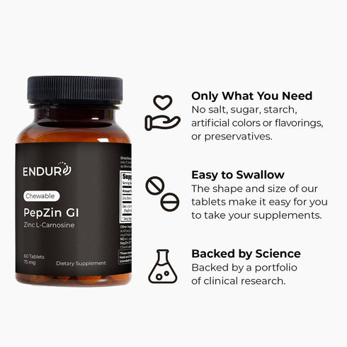 Endur PepZinGI ZINC-CARNOSINE Chewables, Helps Support Your Digestive System for Comfortable Digesting, Gluten Free, 60 Tablets...