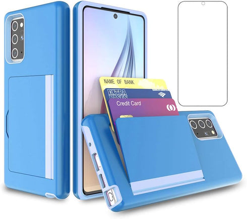Phone Case for Samsung Galaxy Note 20 with Tempered Glass Screen Protector Cover and Credit Card Holder Slim Wallet Cell Accessories Rugged Glaxay...