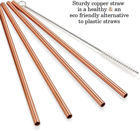 HealthAndYoga™ qPipe Copper Drinking Straws - Healthier, Reusable and Environment Friendly Straws with Cleaning Brush (Set of 4)...