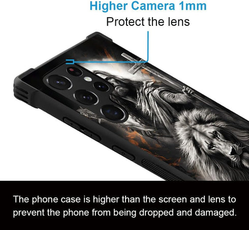 CARLOCA Compatible with Samsung Galaxy S23 Ultra Case,Jesus Black White Lion Cross Pattern Ultra Protection Shockproof Soft Silicone TPU Non-Slip ...