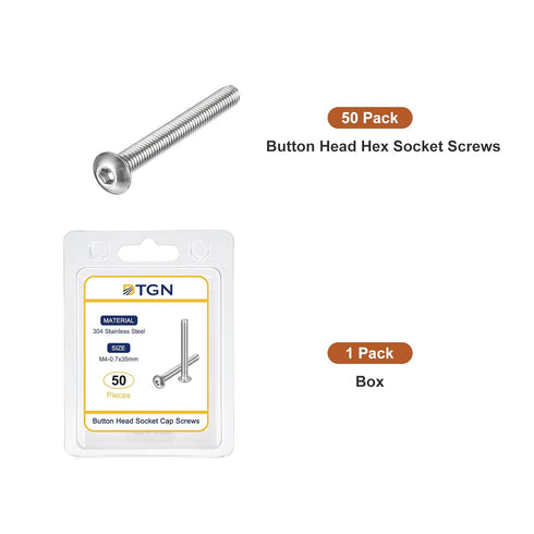 M4-0.7x35mm Button Head Socket Cap Screws - 50Pack - Good for Machine - 304 Stainless Steel 18/8 - Hex Drive Full Thread Fasteners...
