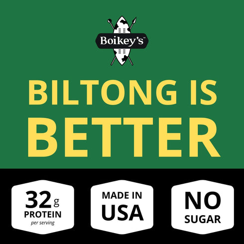 Boikeys Biltong South African Style Beef Jerky - Chili Flavor - Gluten Free - Zero Sugar Keto Friendly - 32g Protein - Premium Round Roast Beef Cu...