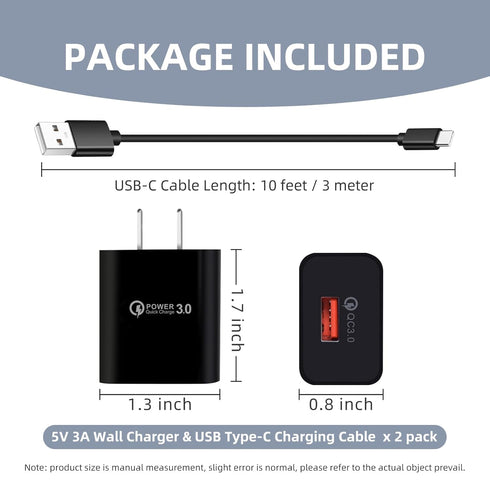 2 Pack 10FT USB-C Charger for TCL Flip Phone, Flip Pro 4056,FLIP 2,TCL Stylus 4X 5G,TCL 30 XE,30XL,30 SE,40 XE,40X,40R,20 Pro 10L,10 Plus,10 SE,10...